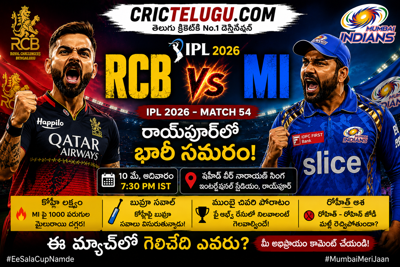 RCB vs MI IPL 2026 మ్యాచ్ ప్రివ్యూ | CricTelugu.com