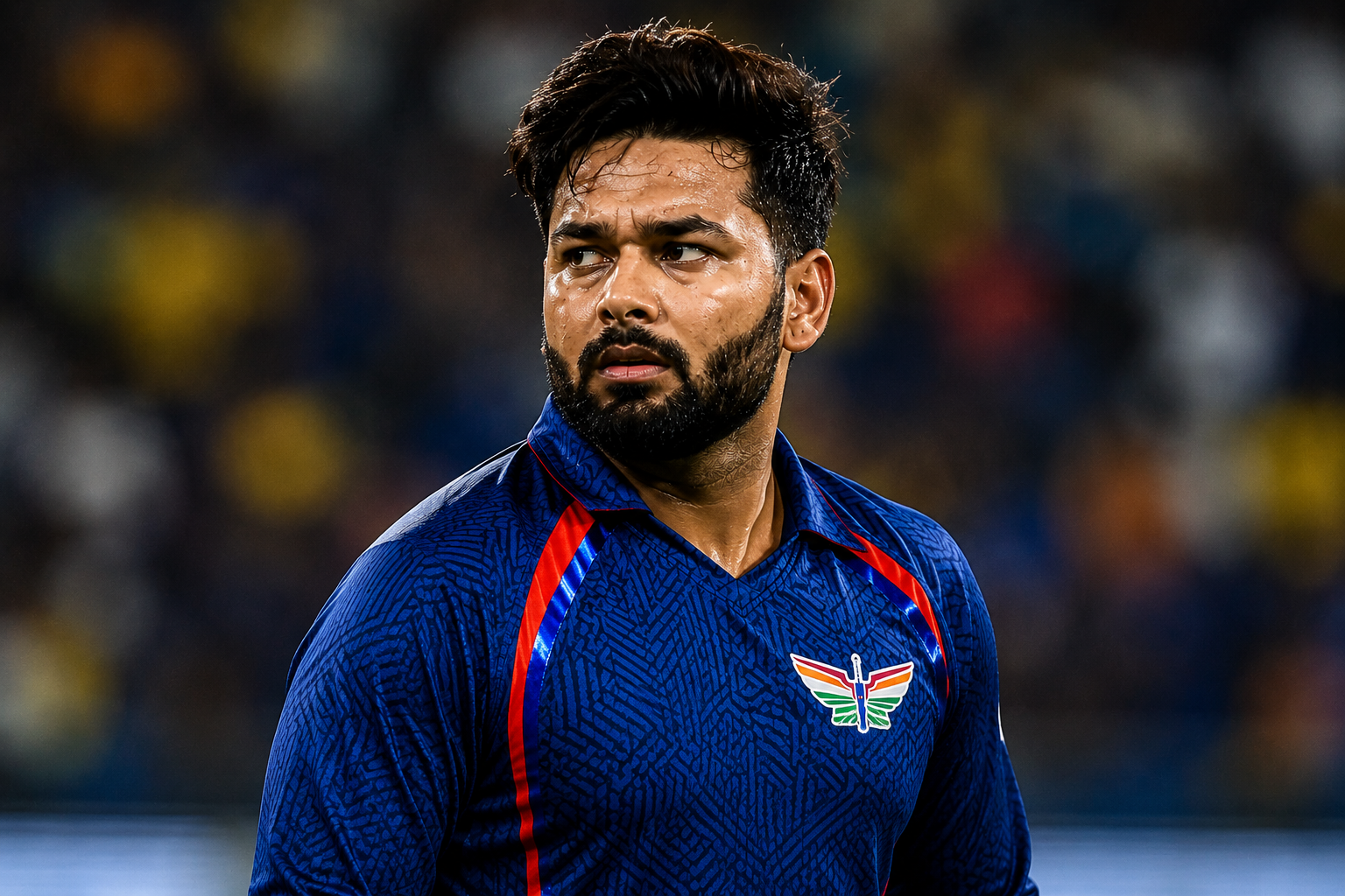 Rishabh Pant focused close-up look in Lucknow Super Giants jersey during IPL 2026