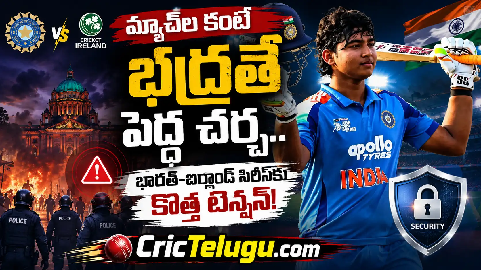 india-ireland-security,Vaibhav Sooryavanshi featured in India vs Ireland series security concern thumbnail with CricTelugu.com branding