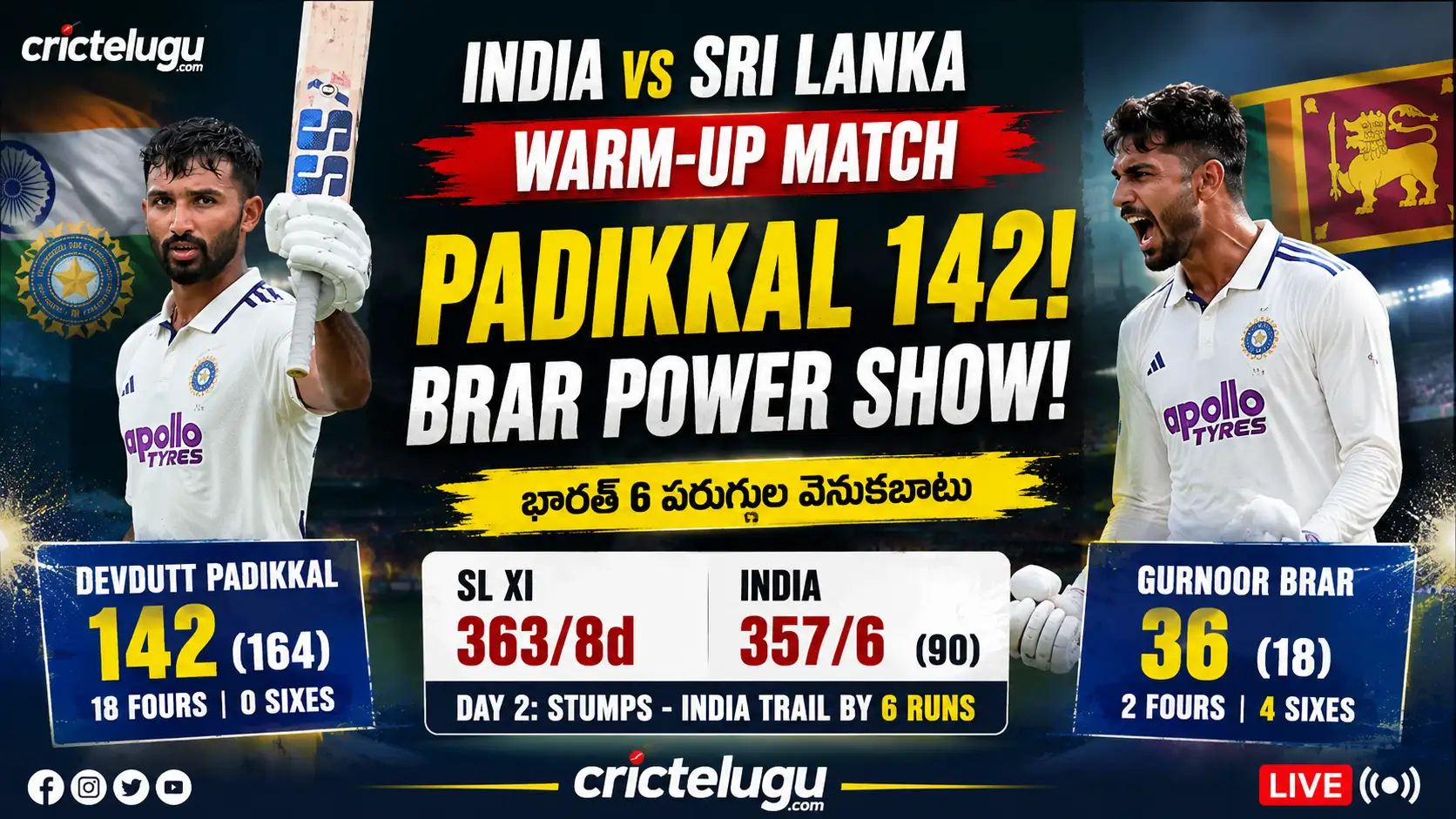 india vs Sri Lanka Warm-up Match.india-vs-sri-lanka-warm-up-match-padikkal-142-gurnoor-brar-36-crictelugu.webp