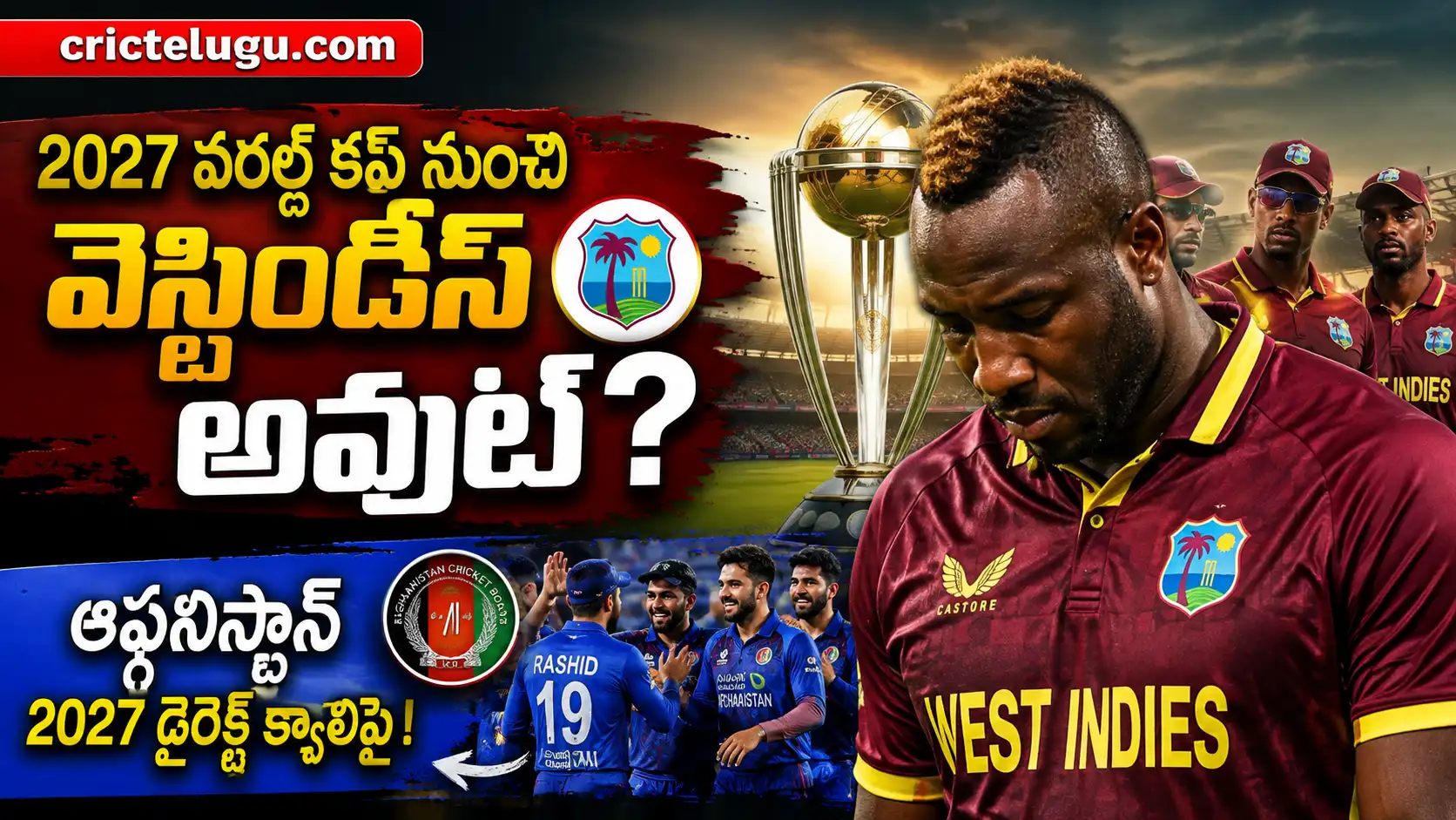 2027 వరల్డ్ కప్ నుంచి వెస్టిండీస్ అవుట్. 2027 వన్డే వరల్డ్ కప్ డైరెక్ట్ క్వాలిఫికేషన్ కోల్పోయిన వెస్టిండీస్, డైరెక్ట్ క్వాలిఫై అయిన ఆఫ్ఘనిస్తాన్